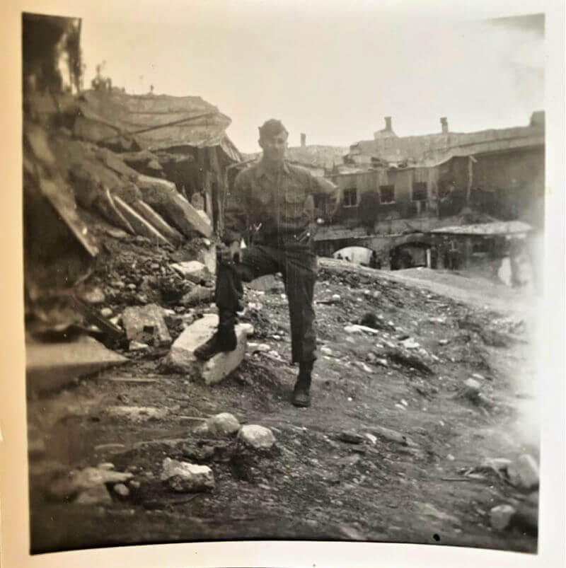American soldier in front of Berghof ruins in 1945 American soldier in front of Berghof ruins in 1945