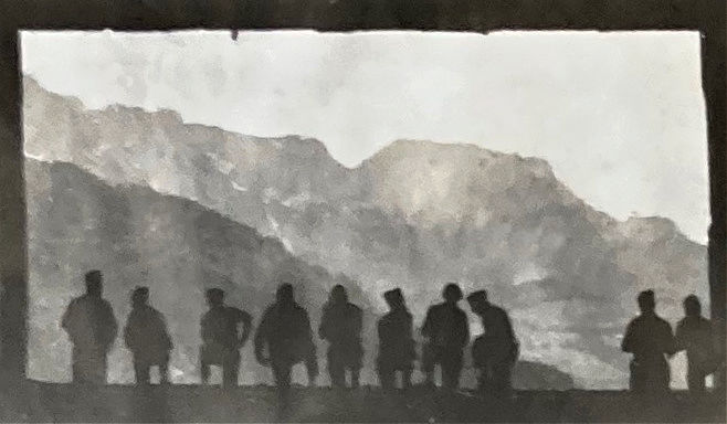 Captain Harry Long and American soldiers in Berghof window Captain Harry Long and American soldiers in Berghof window