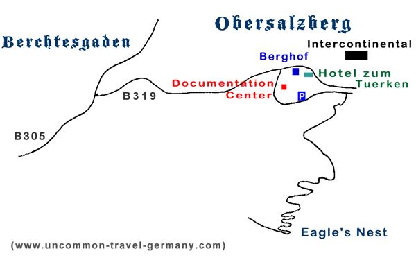 Sketched map of Berchtesgaden, Obersalzberg and Eagles Nest
