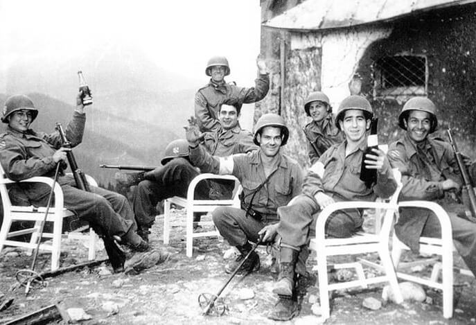 American soldiers celebrating with wine at Berghof American soldiers celebrating with wine at Berghof