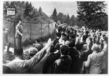 Hitler greeting fans below Berghof Hitler greeting fans below Berghof