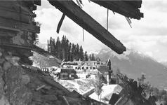 Ruins of Berghof seen through Bormann's ruined house after bombing Ruins of Berghof seen through Bormann's ruined house after bombing