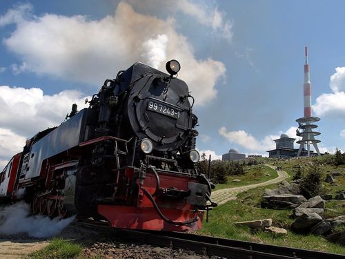 Steam engine at summit of Brocken, Harz Mountains Steam engine at summit of Brocken, Harz Mountains