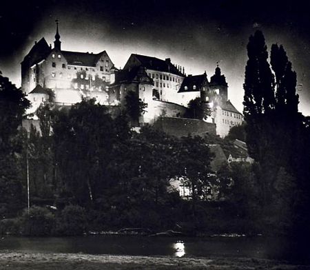 Colditz Castle in 1943, night scene