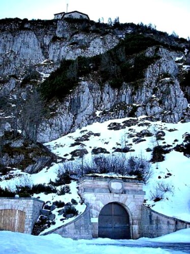Entrance to the Hitler's Eagle's Nest tunnel in winter, the Kehlsteinhaus Entrance to the Hitler's Eagle's Nest tunnel in winter, the Kehlsteinhaus