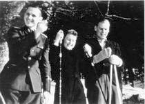 Eva Braun skiing with two SS officers Eva Braun skiing with two SS officers