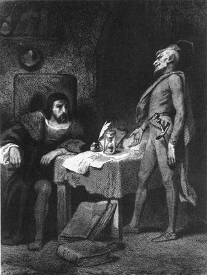 Faust and Mephistopheles, black and white drawing Faust and Mephistopheles, black and white drawing