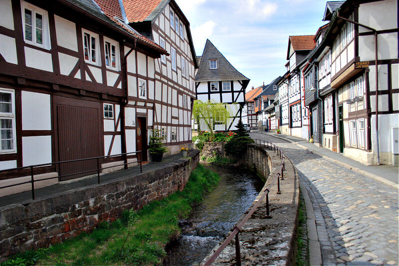 Fachwerk houses on stream in Goslar, Harz Fachwerk houses on stream in Goslar, Harz
