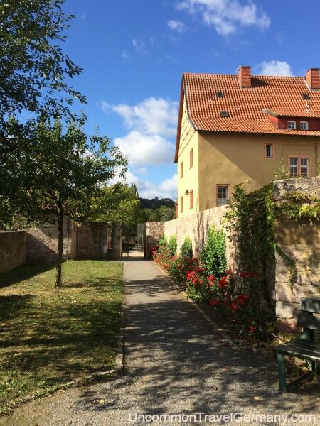 Hammelburg park with old wall and pretty house