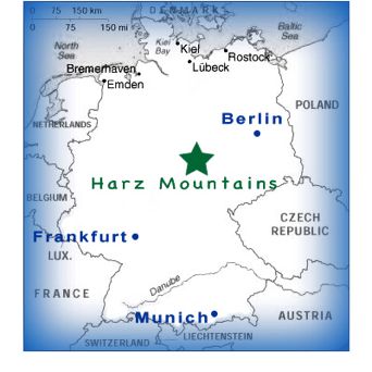 Germany map with Harz area marked
