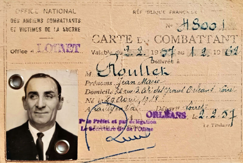 French war veteran's identity card from after WWII