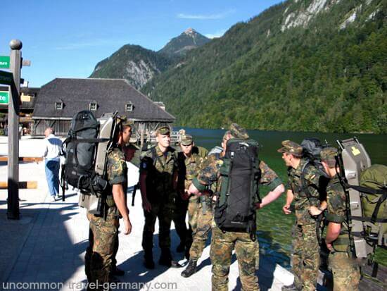 German soldiers hiking at Lake Königssee