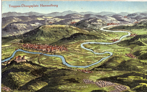 Postcard of Lager Hammelburg and town in 1917