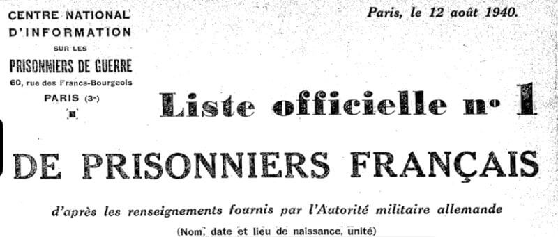 Clipping from a French Newspaper in 1940 with list of captured prisoners Clipping from a French Newspaper in 1940 with list of captured prisoners