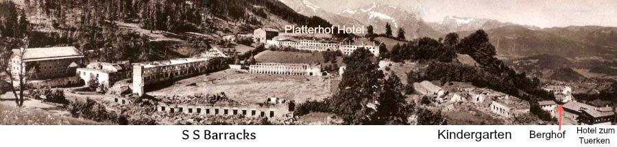 Panoramic photo of ruins on the Obersalzberg after Allied bombing, 1945