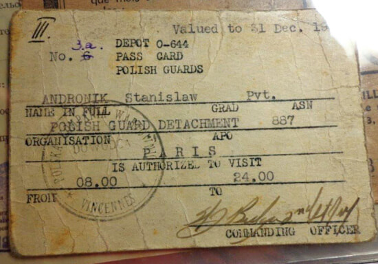 US Army pass for postwar Polish worker, in France US Army pass for postwar Polish worker, in France