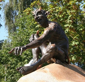 Devil statue on the Hexentanzplatz above Thale, Germany