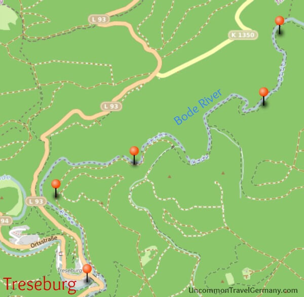 Map of Thale to Treseburg hike part 2, Bode Valley, Harz Mountains