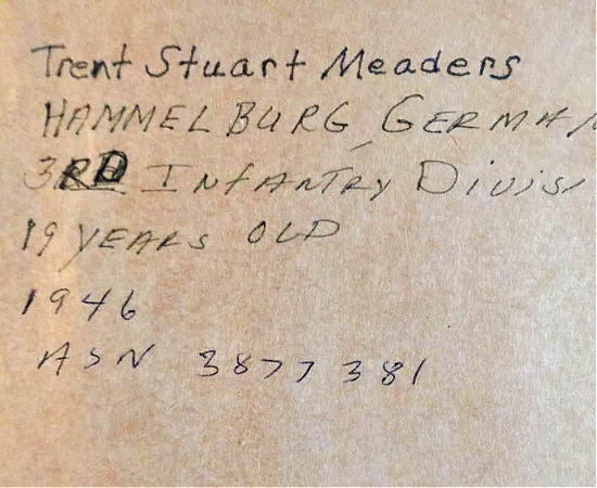 Info on back of soldier's portrait, Hammelburg, 1946 Reverse of painting, GI portrait, Hammelburg, 1946