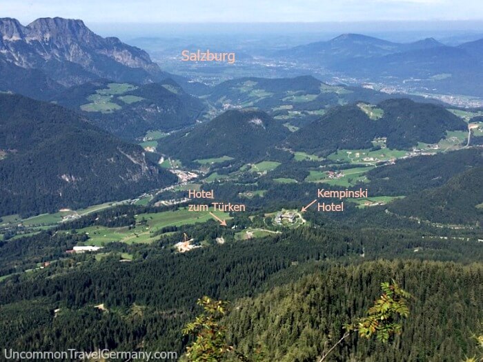 View of Obersalzberg and hotels from Eagles Nest, Germany