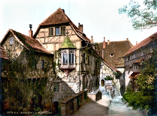 Wartburg Castle courtyard around 1900, postcard