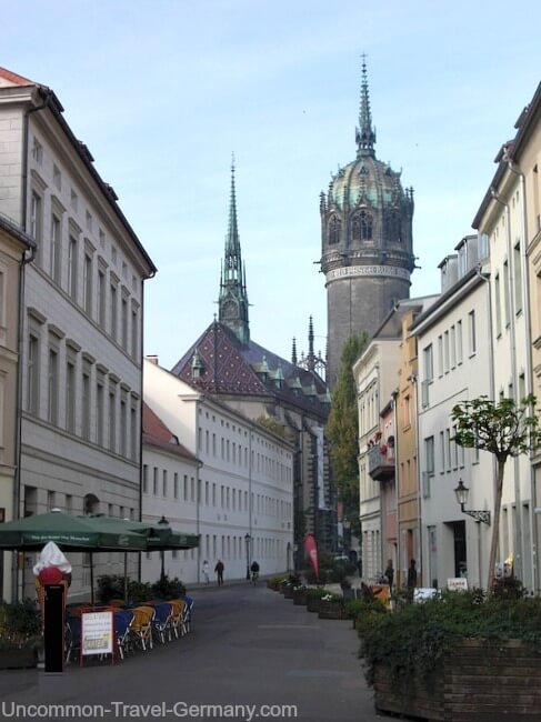 Castle Church at end of Schlossstrasse, Wittenberg Germany Castle Church at end of Schlossstrasse, Wittenberg Germany